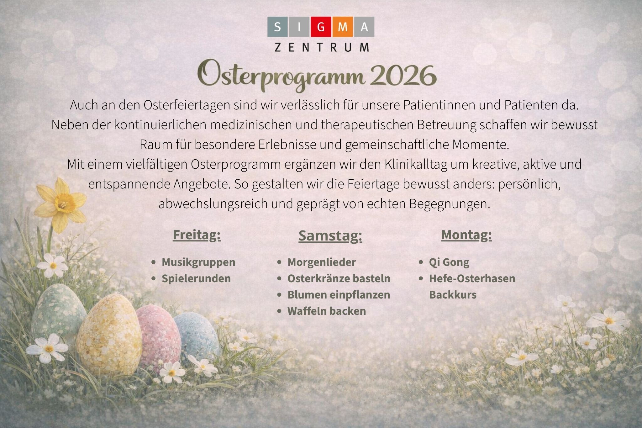 Osterprogramm 2026 Sigma Zentrum